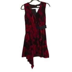 Rachel Roy Womens Draped velvet Fit & Flare A-line Red Black Dress size 2